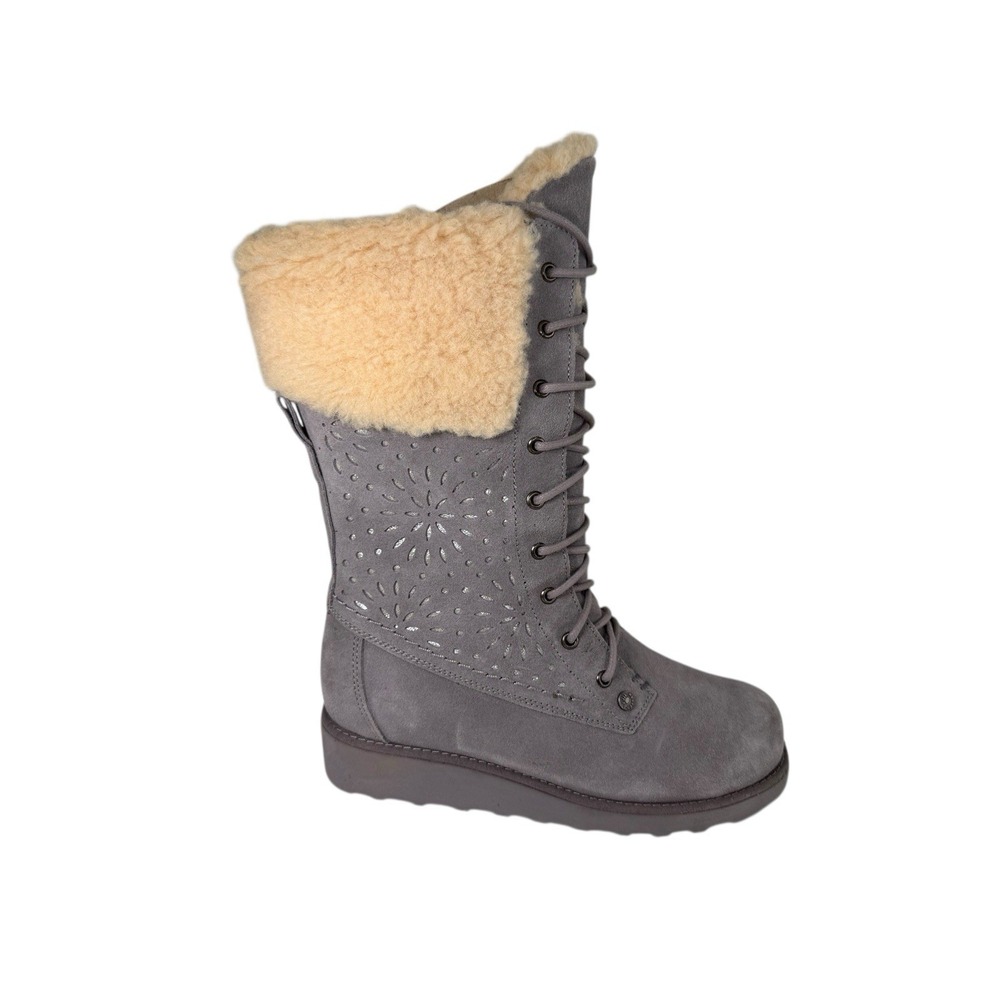 BEARPAW KYLIE Gray Suede Perforated Boots‎ Women's Size 7 No Box